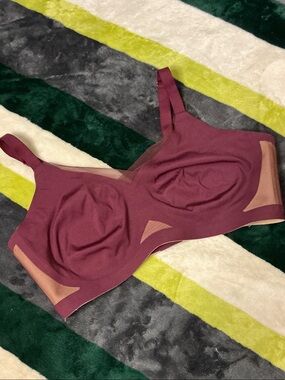 Honeylove Seamless Wireless Bra in Plum with Nude Mesh Insets